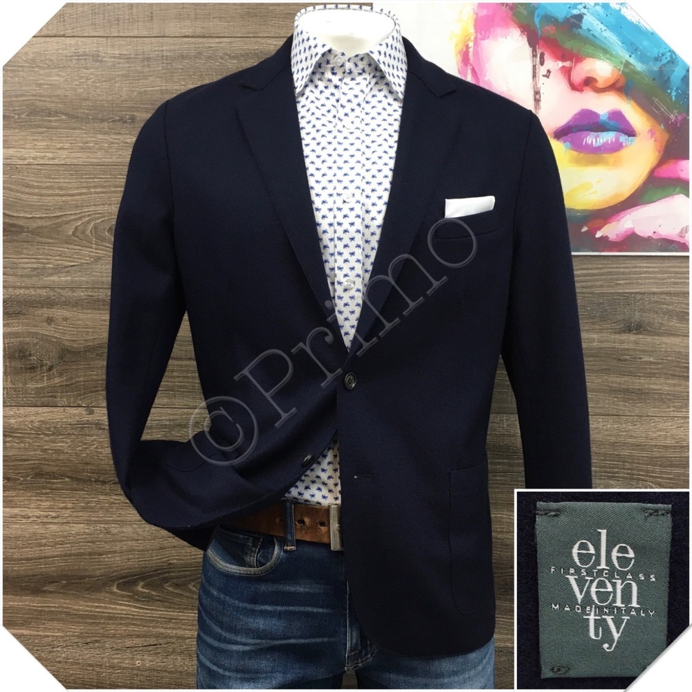 ELEVENTY Mens Flannel Blazer Sport Coat Casual Jacket Size 44R Navy Wool Suit